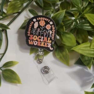 Social Worker Badge Reel with Floral Design